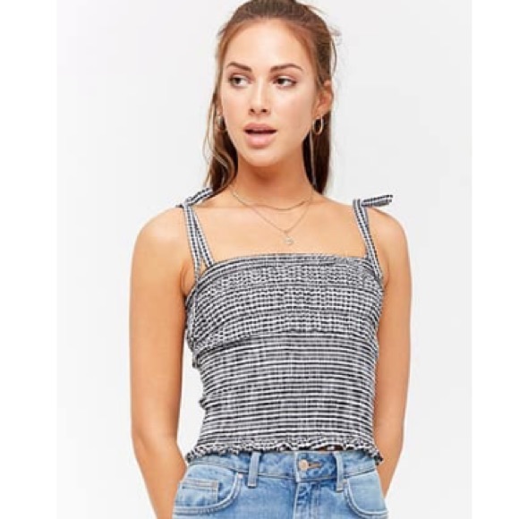 Forever 21 Tops - Forever 21 Gingham Smocked Crop Tank Top